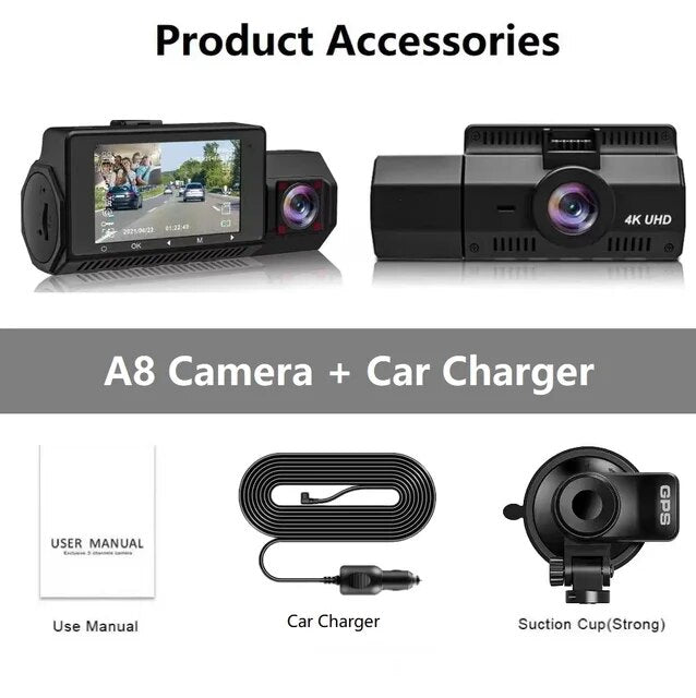 A8 4K Front, rear and Cabin Dashcam